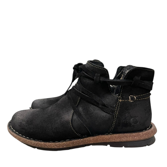 Born Womens 7.5 Tarkiln Bootie Ankle Boot Suede Leather Side Zip Round Toe Black - Picture 2 of 16